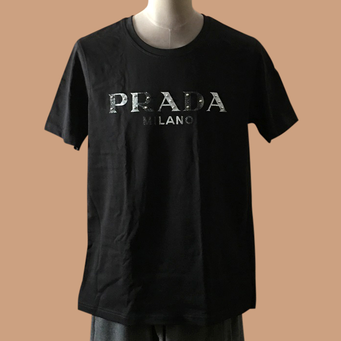 プラダ ユニセックス クルーネック ブラック 半袖Tシャツ -White 