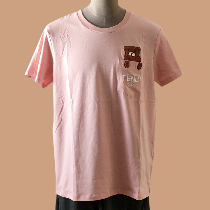 フェンディ ユニセックス クルーネック ピンク 半袖Tシャツ -White 