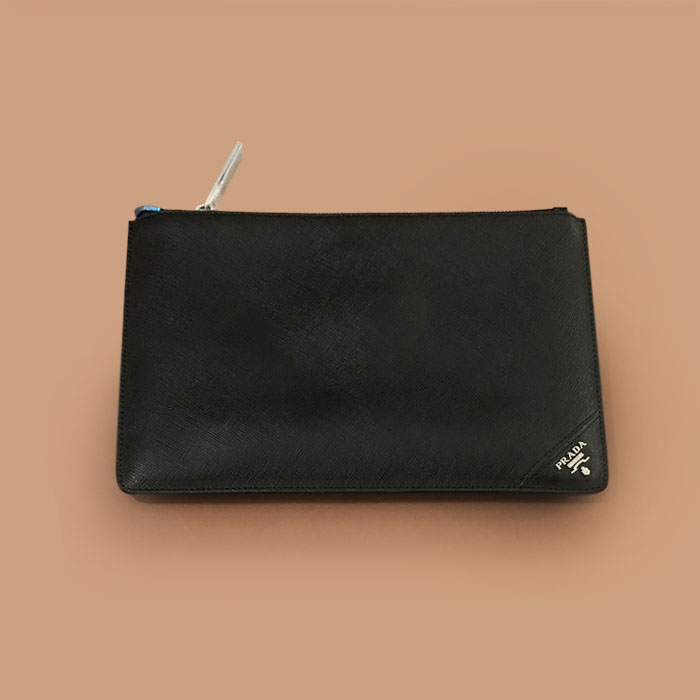プラダレザーブラック メンズ クラッチバッグ ,30cm