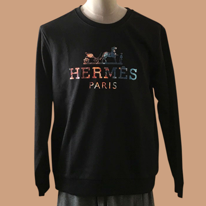 エルメスメンズ LOGO コットン ポロ スウェット ブラック