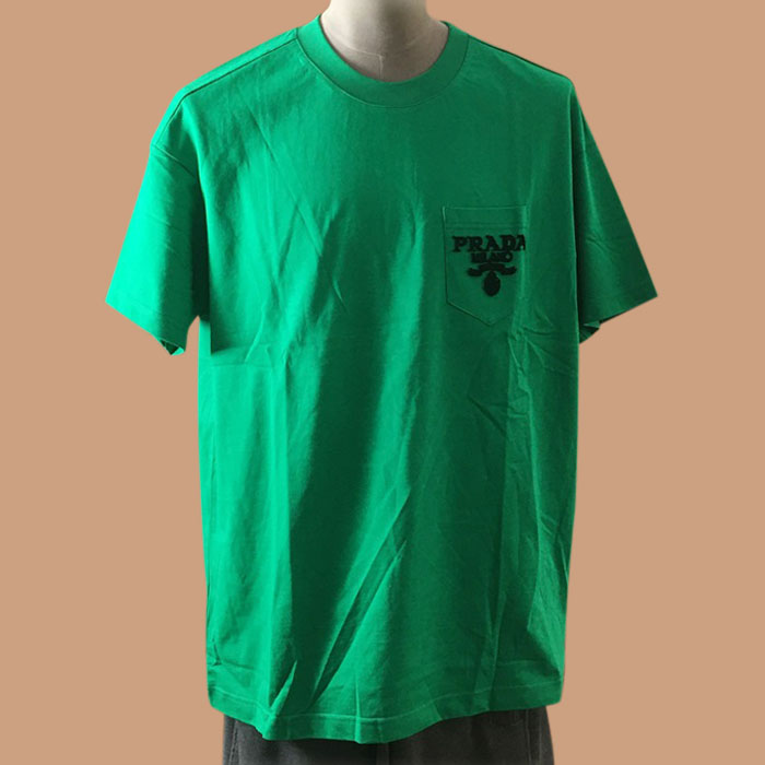 プラダ ユニセックス クルーネック グリーン 半袖Tシャツ - 