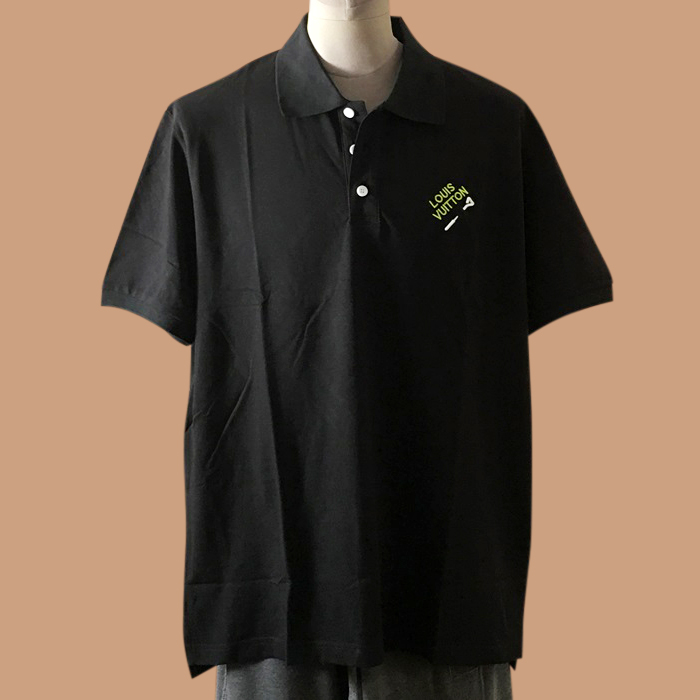  ルイヴィトン ユニセックス クルーネック ブラック ポロ半袖Tシャツ -