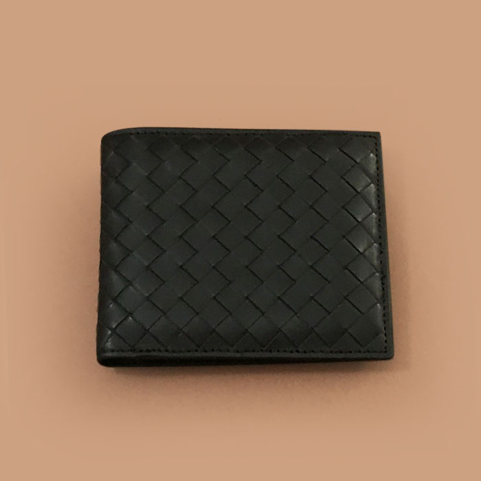 ボッテガヴェネタメンズレザー二つ折り財布 ブラック