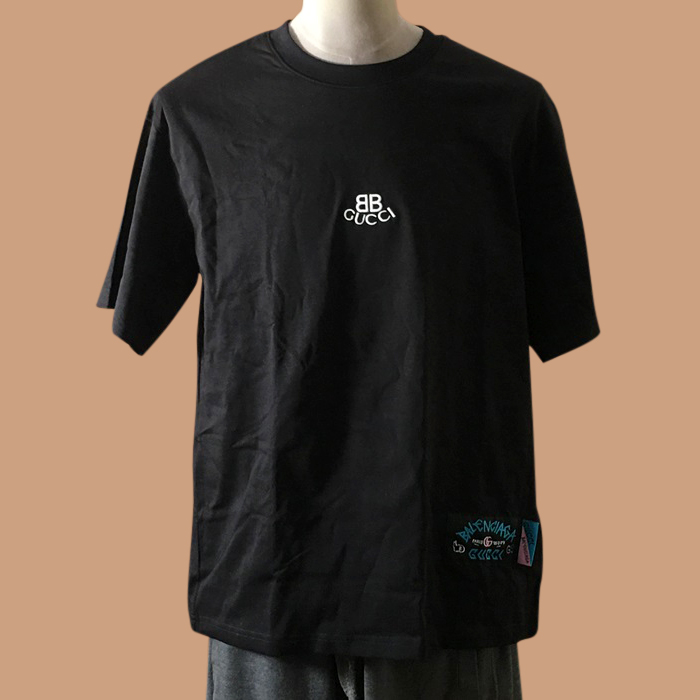 グッチ&バレンシアガ ユニセックス クルーネック ブラック 半袖Tシャツ - 