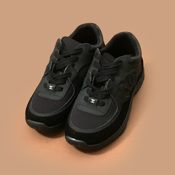 シャネル2021 メンズ キャンバス スニーカー,Sizeブラック