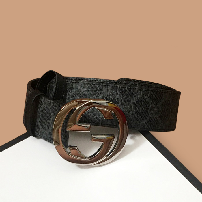 グッチ メンズ レザー コンスタンス ベルト (ダークグレー)