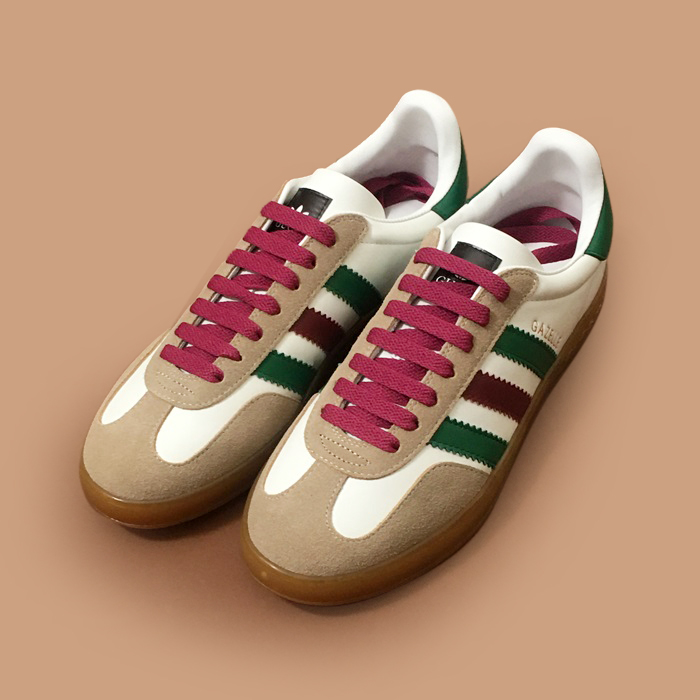 グッチ&アディダス メンズ キャンバス スニーカーホワイト