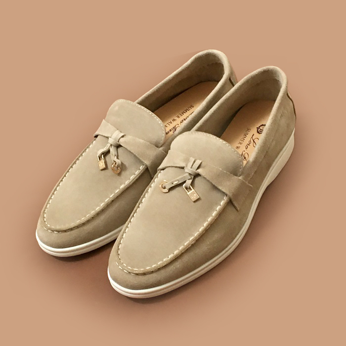 ルルレモンメンズ レザーローファー,ベージュ