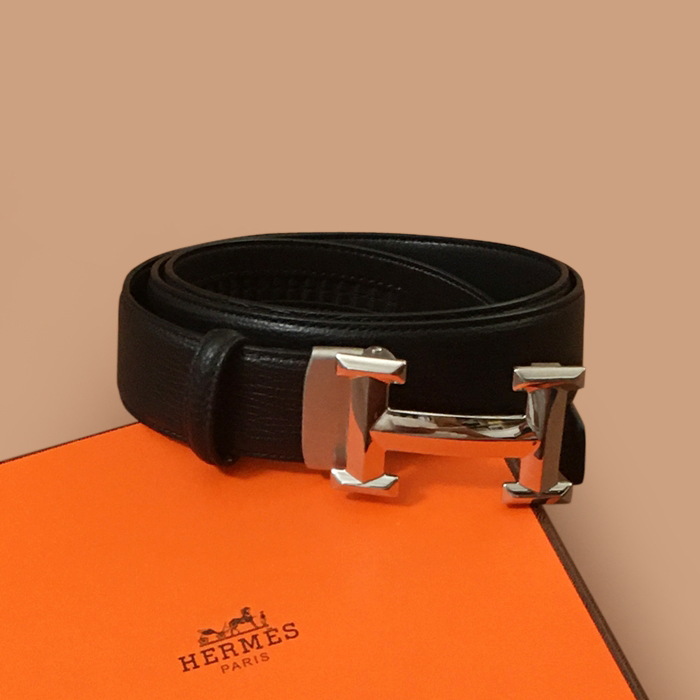 エルメス メンズ レザー コンスタンス ベルト (ブラックシルバー)