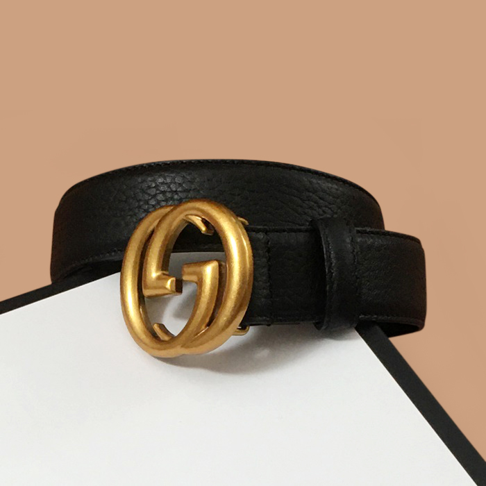 グッチ メンズ レザー コンスタンス ベルト (ブラック)
