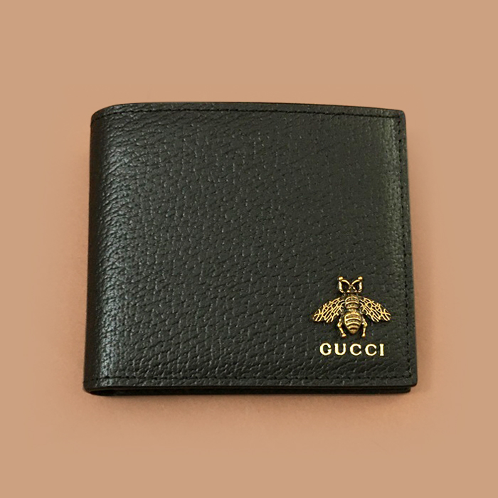 グッチメンズミツバチレザー二つ折り財布 ブラック