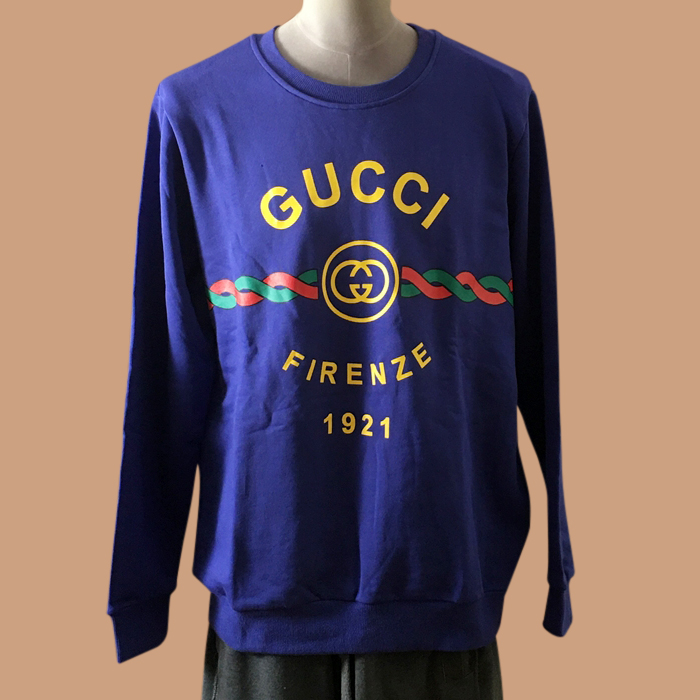 グッチメンズ LOGO コットン ポロ スウェット ブルー