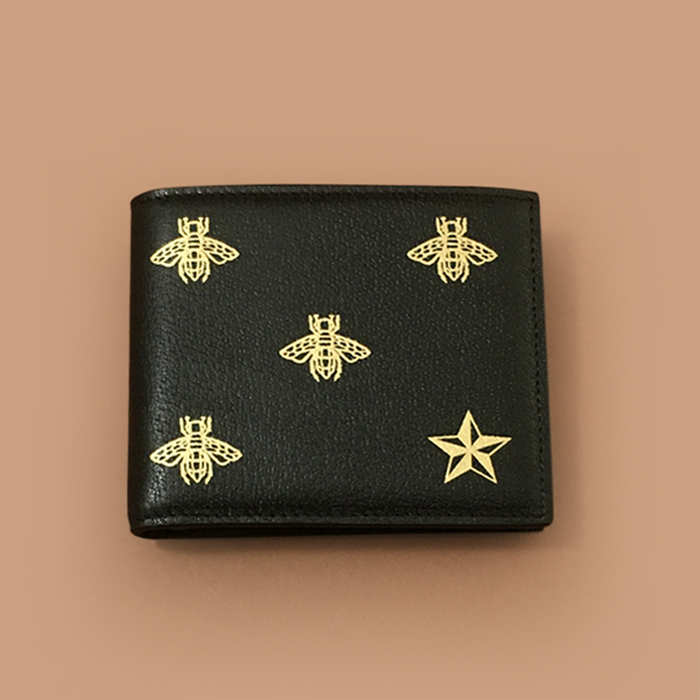 グッチメンズミツバチレザー二つ折り財布 ブラック