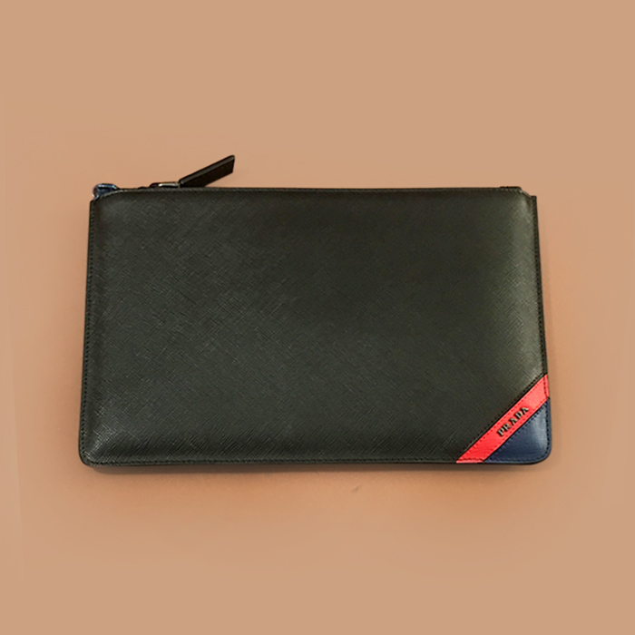 プラダレザーブラック メンズ クラッチバッグ ,30cm