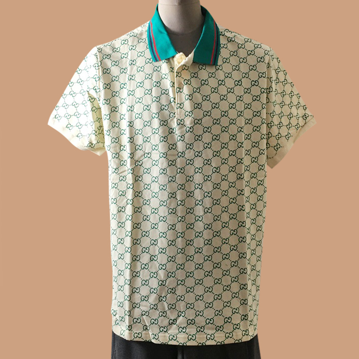 グッチ ユニセックス クルーネック グリーン ポロ半袖Tシャツ -