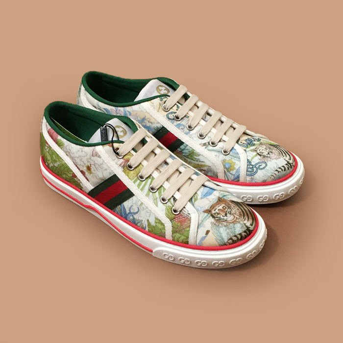 グッチ 호랑이メンズ キャンバス スニーカーブラウン