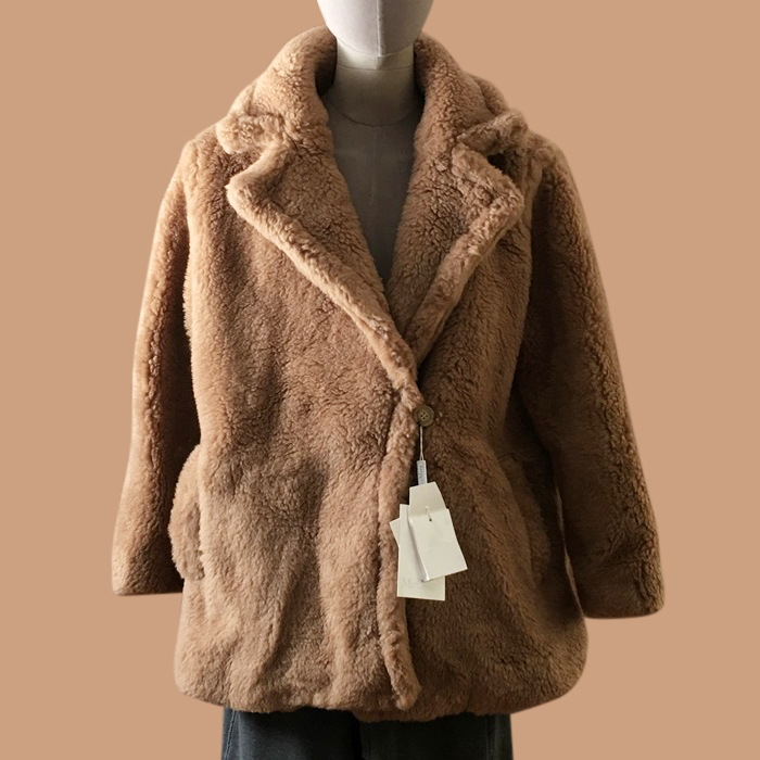 レディース カジュアル羊毛ジャケット (ブラウン)