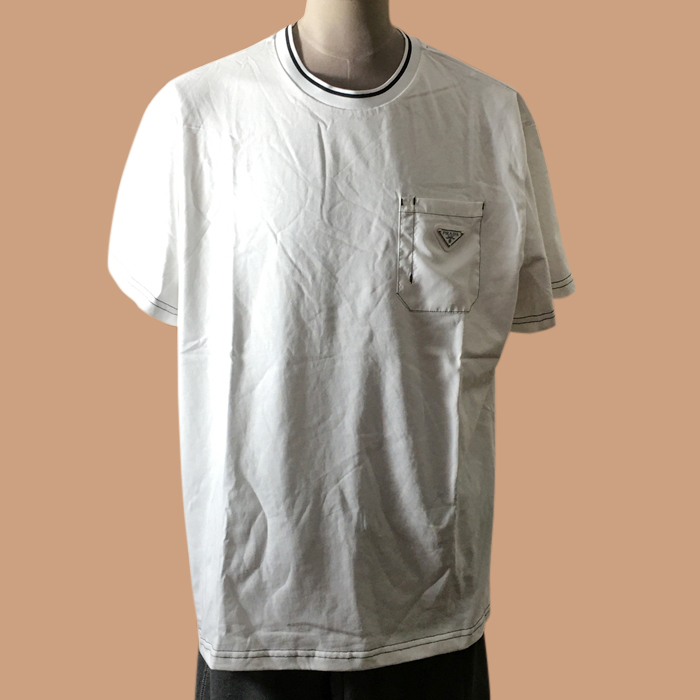 プラダ ユニセックス クルーネック ホワイト 半袖Tシャツ - 