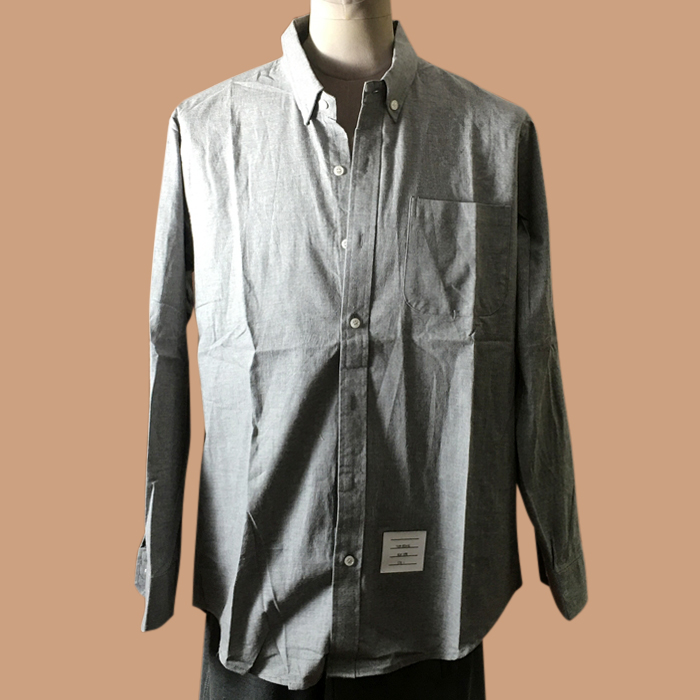 トムブラウン メンズ LOGO グレー ロングスリーブシャツ