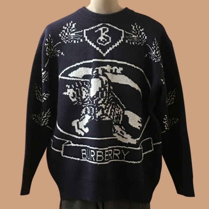 バーバリー メンズ クルーネック ネイビー ニット - Knits - bu05x