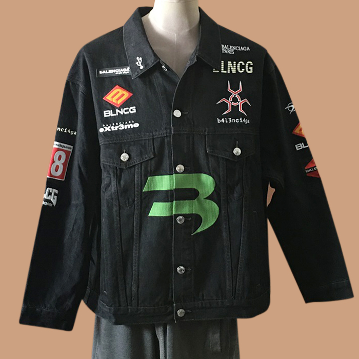 バレンシアガメンズ LOGOジーンズジャケット ブラック