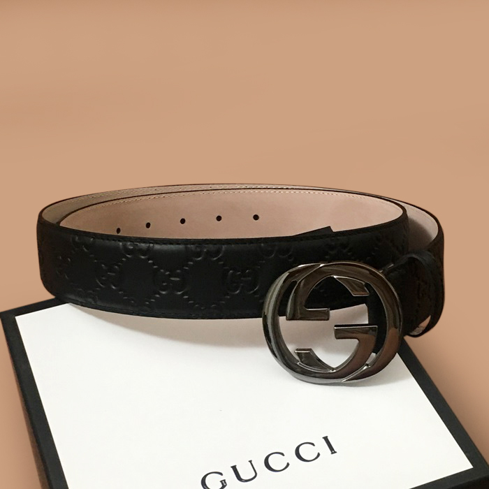 グッチ メンズ レザー コンスタンス ベルト (ブラック)