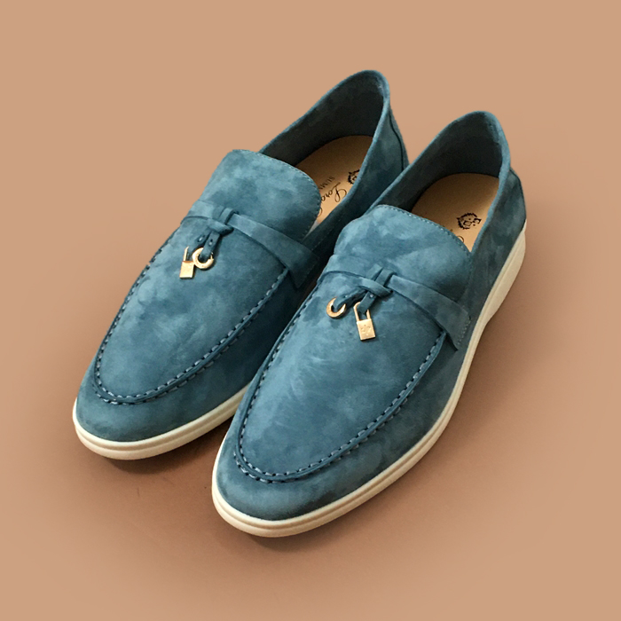 ルルレモンメンズ レザーローファー,ブルー