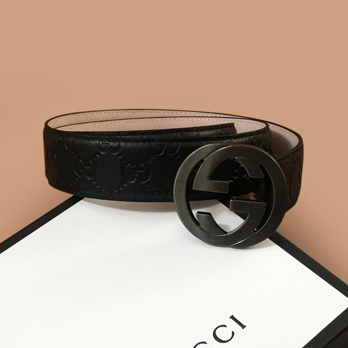 グッチ メンズ レザー コンスタンス ベルト (ブラック)
