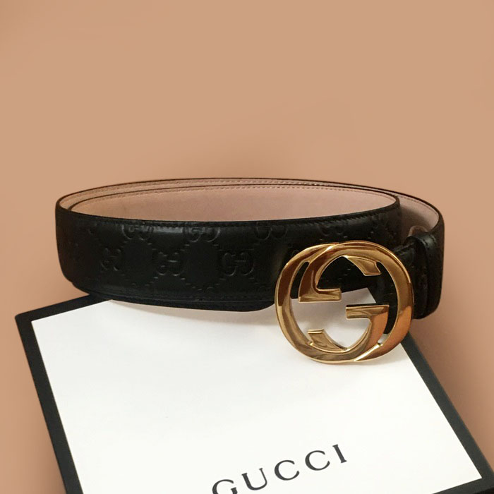 グッチ メンズ レザー コンスタンス ベルト (ブラック)