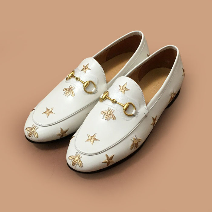 グッチメンズ レザーローファーホワイト