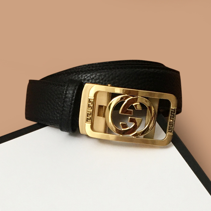 グッチ メンズ レザー コンスタンス ベルト (ブラック)