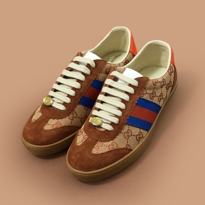グッチ メンズ キャンバス スニーカーブラウン