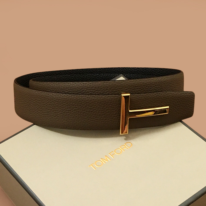 トムフォード メンズ レザー コンスタンス ベルト (グレー)