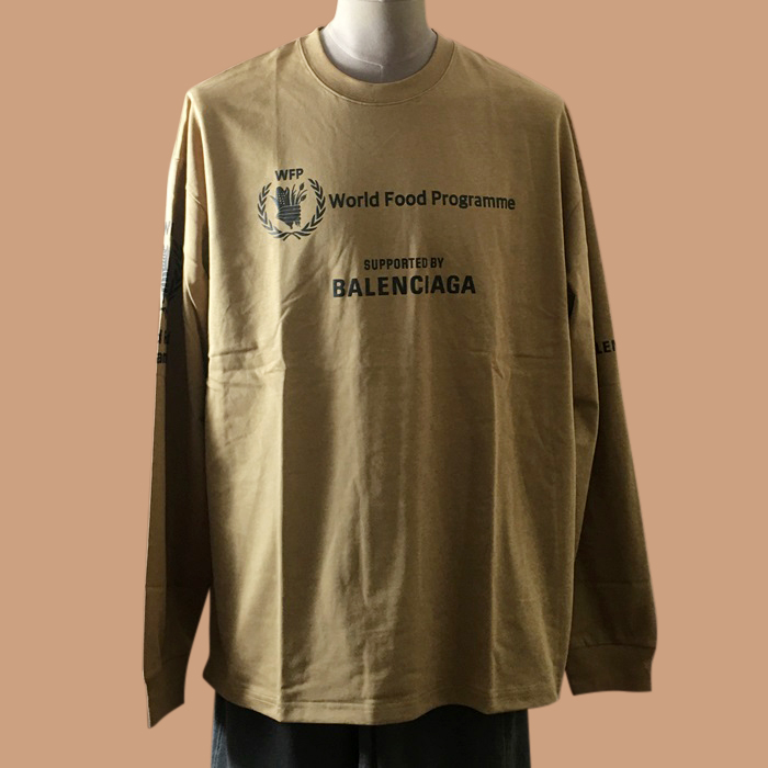 バレンシアガ ユニセックス クルーネック ブラウン 長袖Tシャツ - 