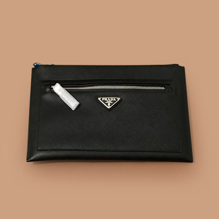 Prada 28cm - プラダメンズレザークラッチバッグ,28cm,PRAB0336,ブラック