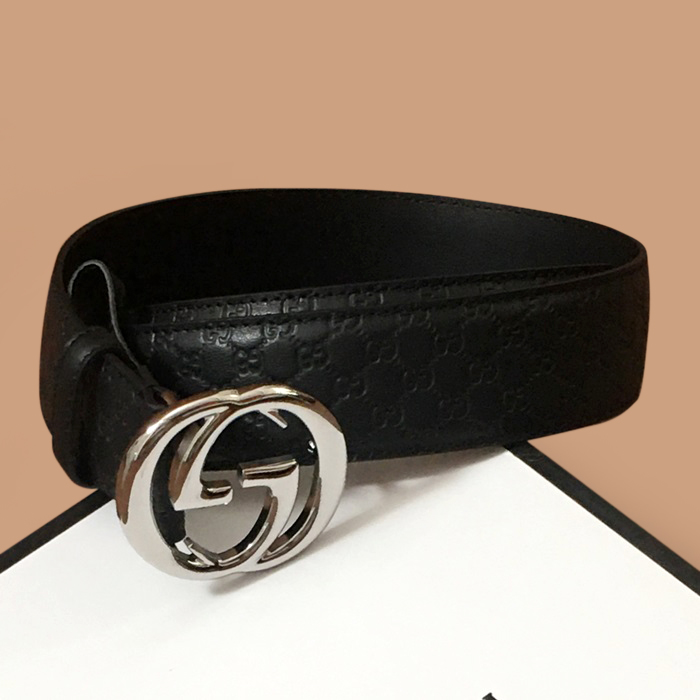  Belt,3.8cm - グッチメンズレザーベルト,3.8cm, ブラック