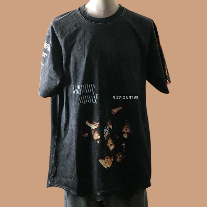 バレンシアガ メンズ クルーネック ブラック 半袖Tシャツ -  -