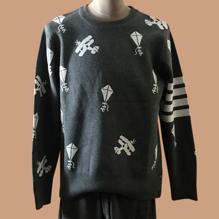 トムブラウン メンズ カジュアル グレー ニット - Gray Knit - thom0596x