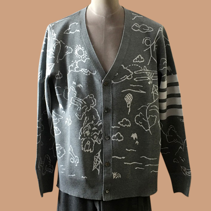 トムブラウン メンズ Vネック グレー カーディガン - Gray  - thom0602x