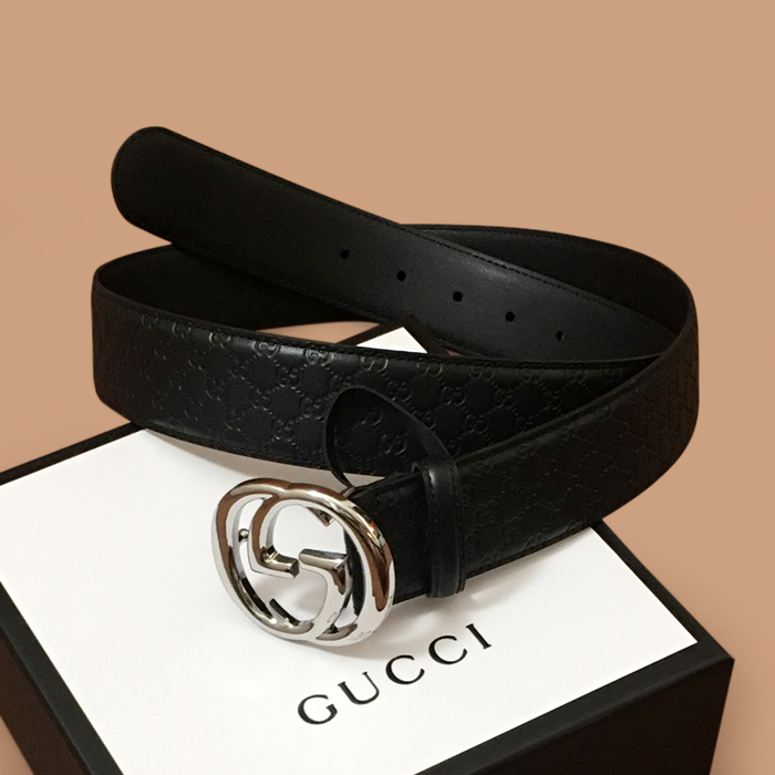  Belt,3.8cm - グッチメンズレザーベルト,3.8cm, ブラック