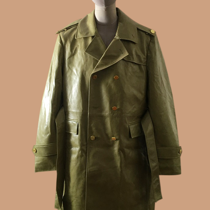 トムブラウン メンズ グリーン レザーコート - Green  - thom0580x