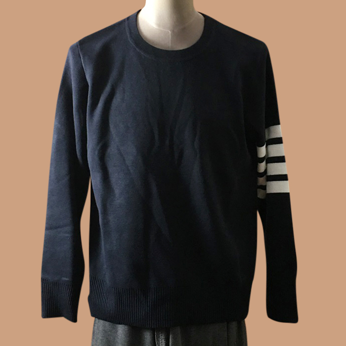 トムブラウン メンズ ネイビー クルーネック ニット - Knit