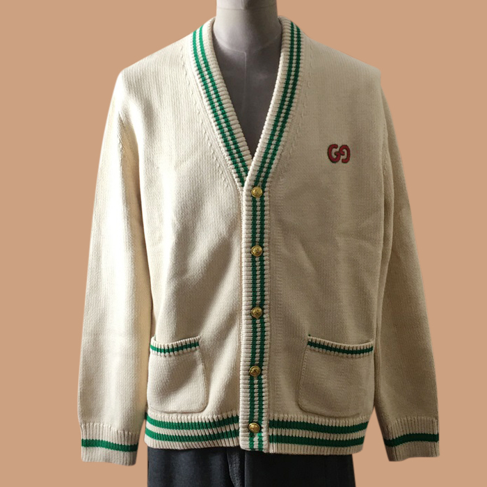 グッチ ユニセックス Vネック アイボリー カーディガン -vory  - guc05119x