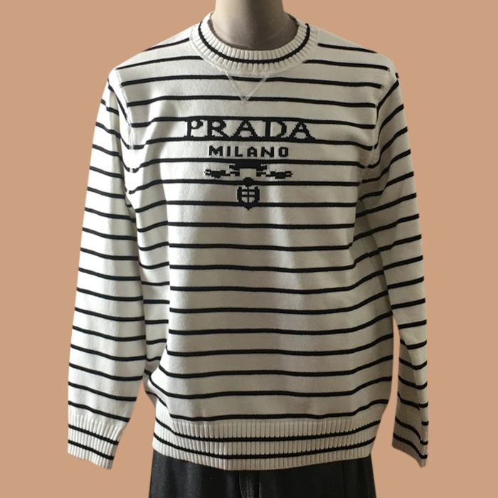 プラダ メンズ クルーネック ホワイト ニット - White Knits - pra02818x