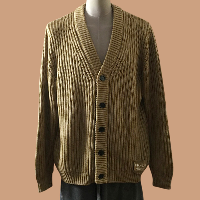 プラダ メンズ キャメル Vネック カーディガン - Camel  - pra02824x