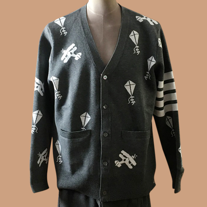 トムブラウン メンズ Vネック グレー カーディガン - Gray  - thom0604x