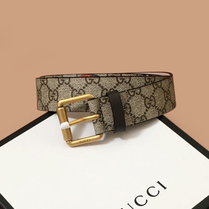 グッチ メンズ レザー コンスタンス ベルト (グレー)