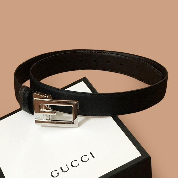 グッチ メンズ レザー コンスタンス ベルト (ブラック)