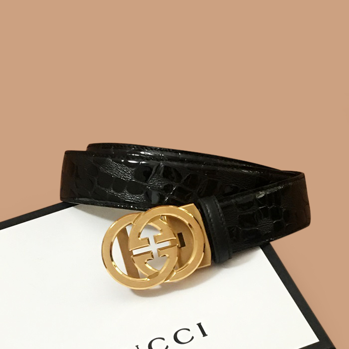 グッチ メンズ レザー コンスタンス ベルト (ブラック)