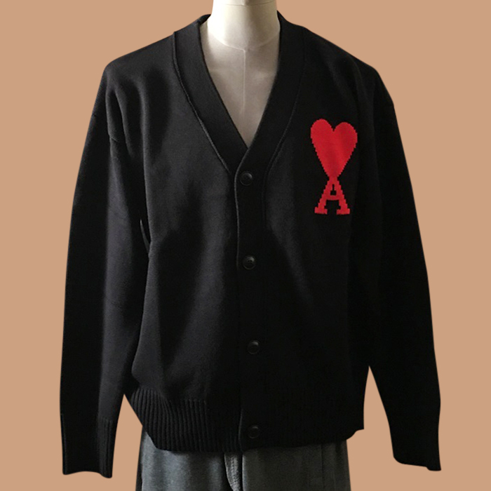 AmiLogoCardigen - アーミー2020 メンズ LOGO カジュアル カーディガン Ami0078x.Size(s - xl).ブラック